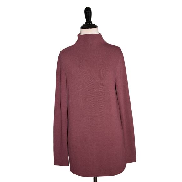 LISA RINNA COLLECTION NEW $74 Brushed Hacci Funnel Neck Top‎ Plum Wine Small - Picture 2 of 3